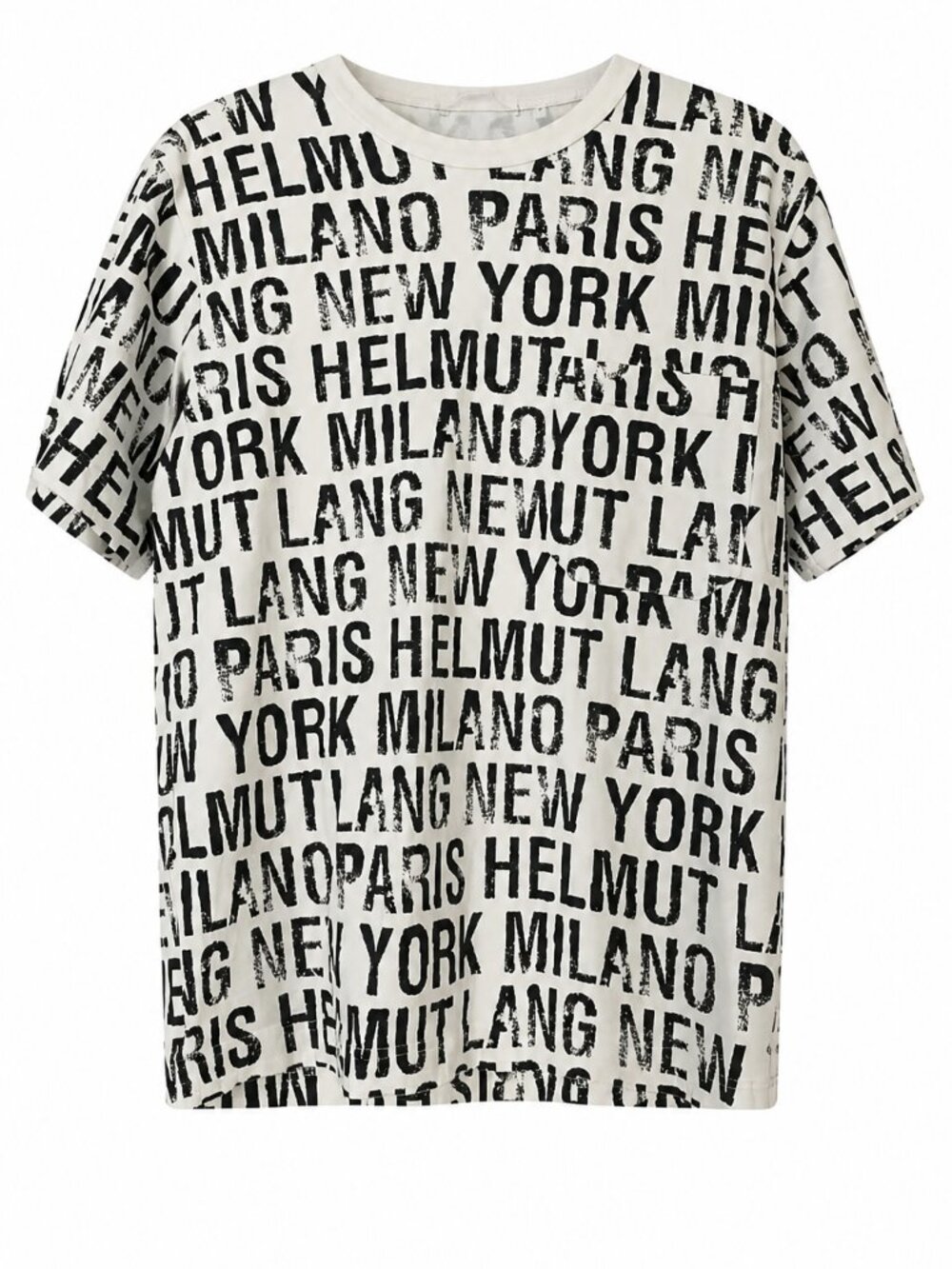 Helmut Lang Men's T-Shirt Short Sleeve Warped Logo Size Medium Black White Paris